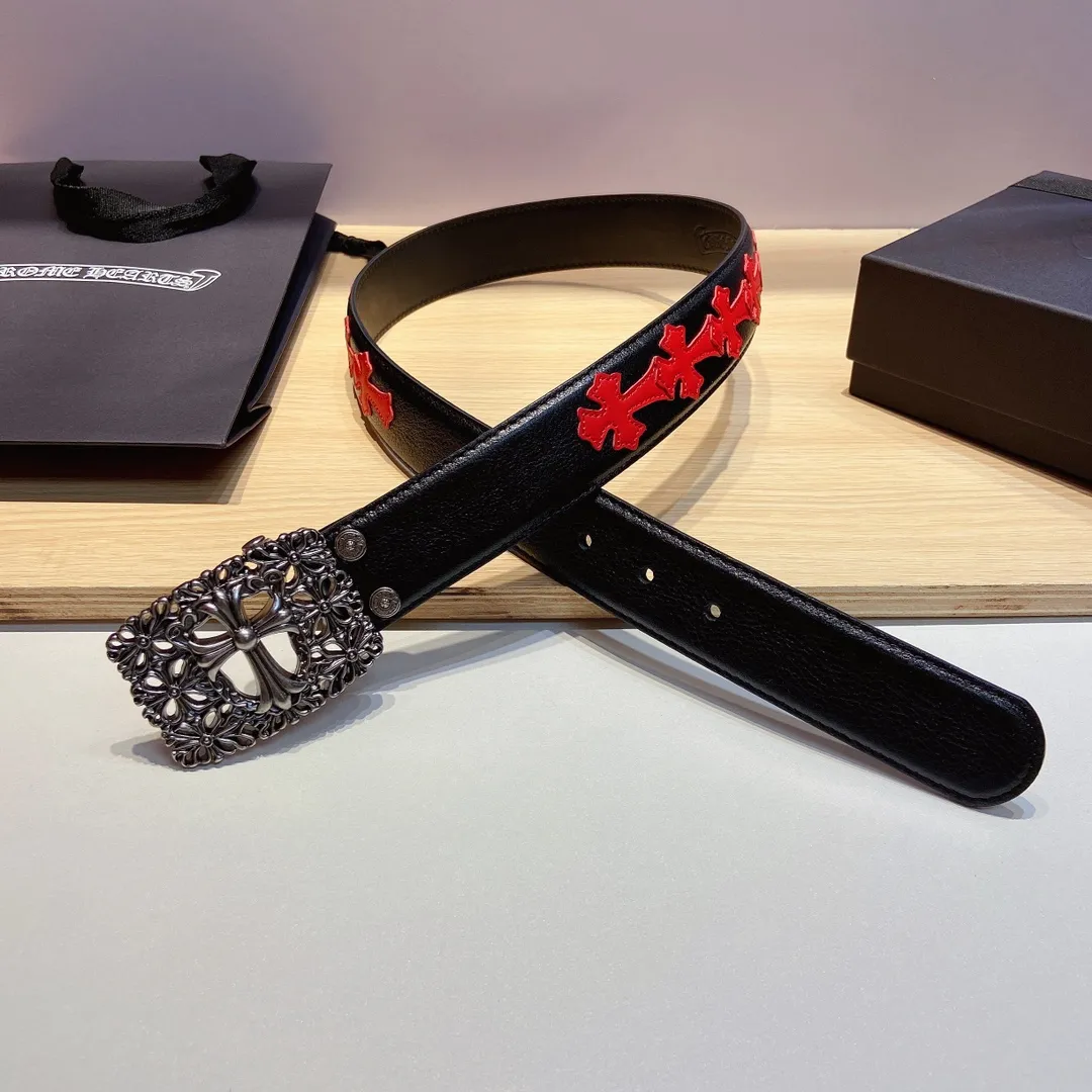 𝐂𝐡𝐫𝐨𝐦𝐞𝐇𝐞𝐚𝐫𝐭𝐬 Crow Heart double-sided tree plaster leather stitched cross belt (detachable version), high-quality hardware, with 2 logo buckles on the belt, very cool. p